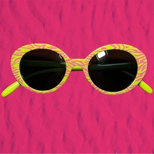 Neon Green & Hot Pink Zebra Print Cat Eye Sunglasses